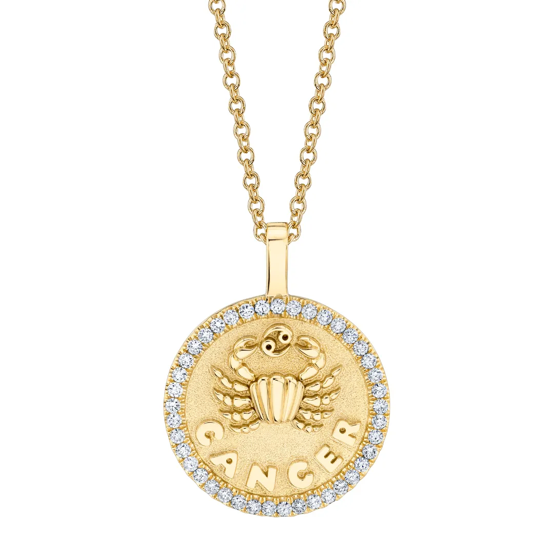 CANCER ZODIAC COIN PENDANT WITH DIAMOND FRAME Anita Ko