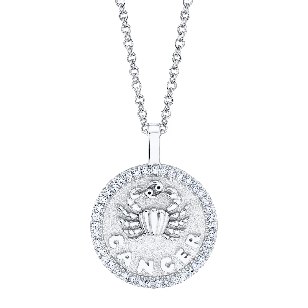 CANCER ZODIAC COIN PENDANT WITH DIAMOND FRAME Anita Ko