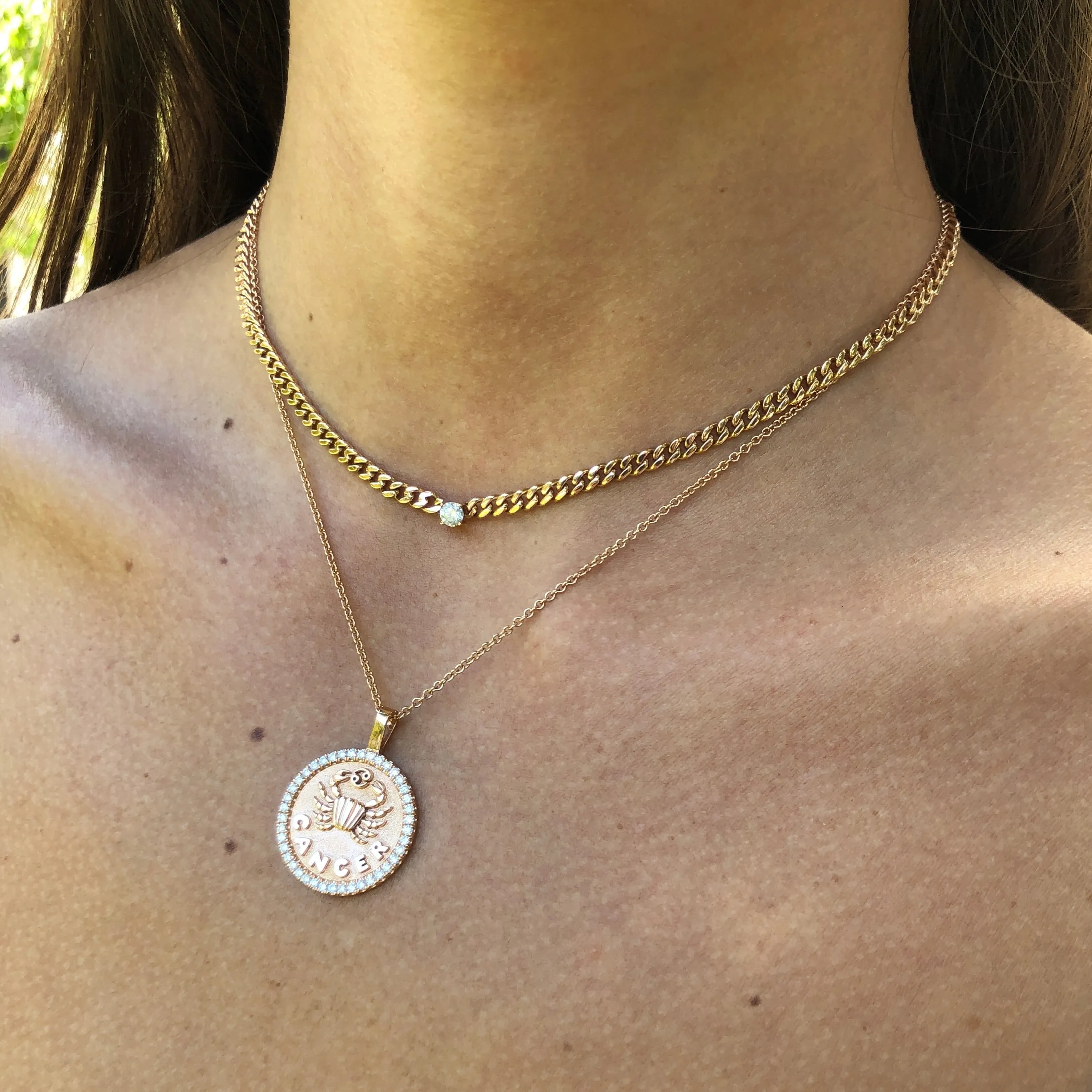 CANCER ZODIAC COIN PENDANT WITH DIAMOND FRAME Anita Ko