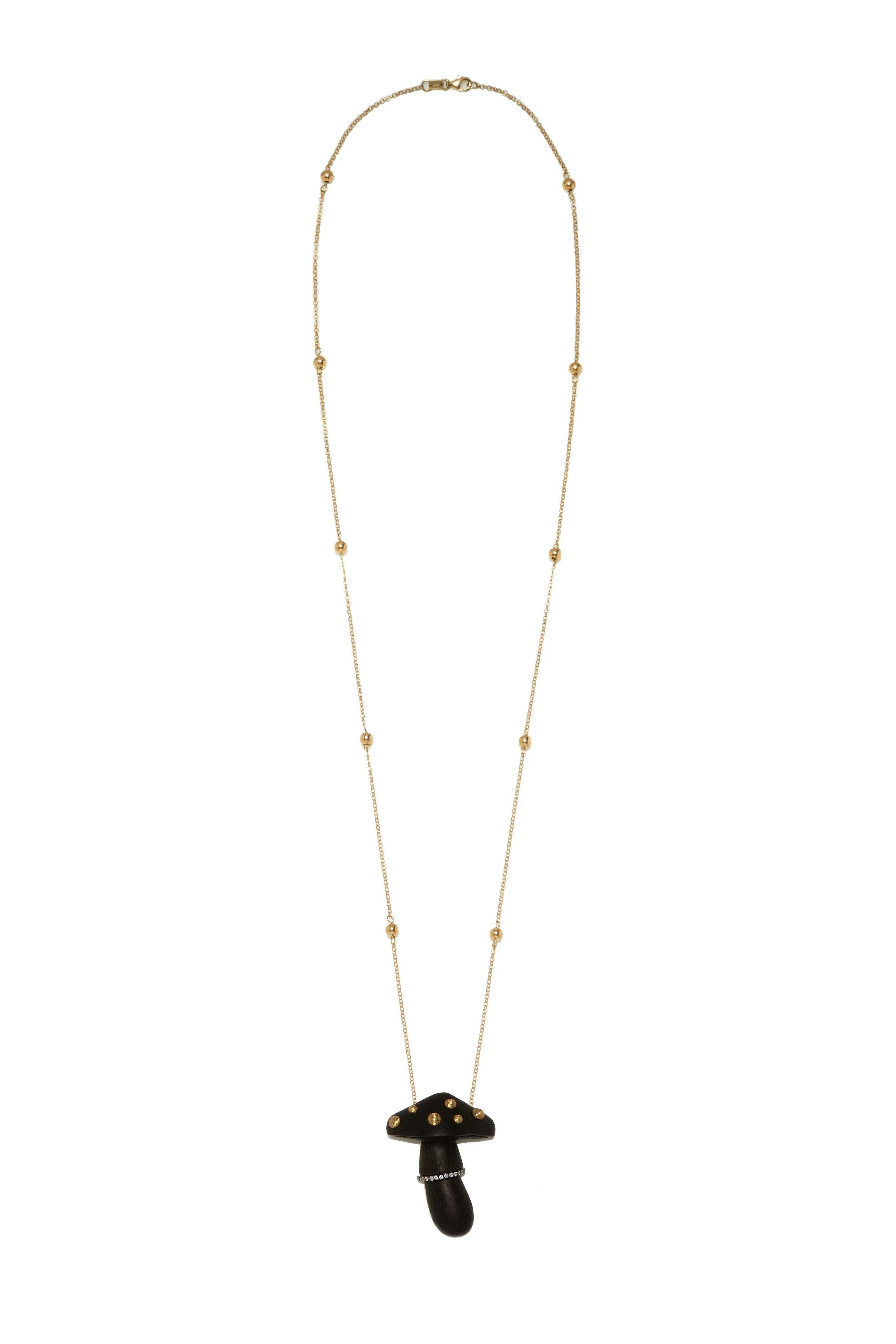 Carved black wood mushroom 18K Gold Necklace