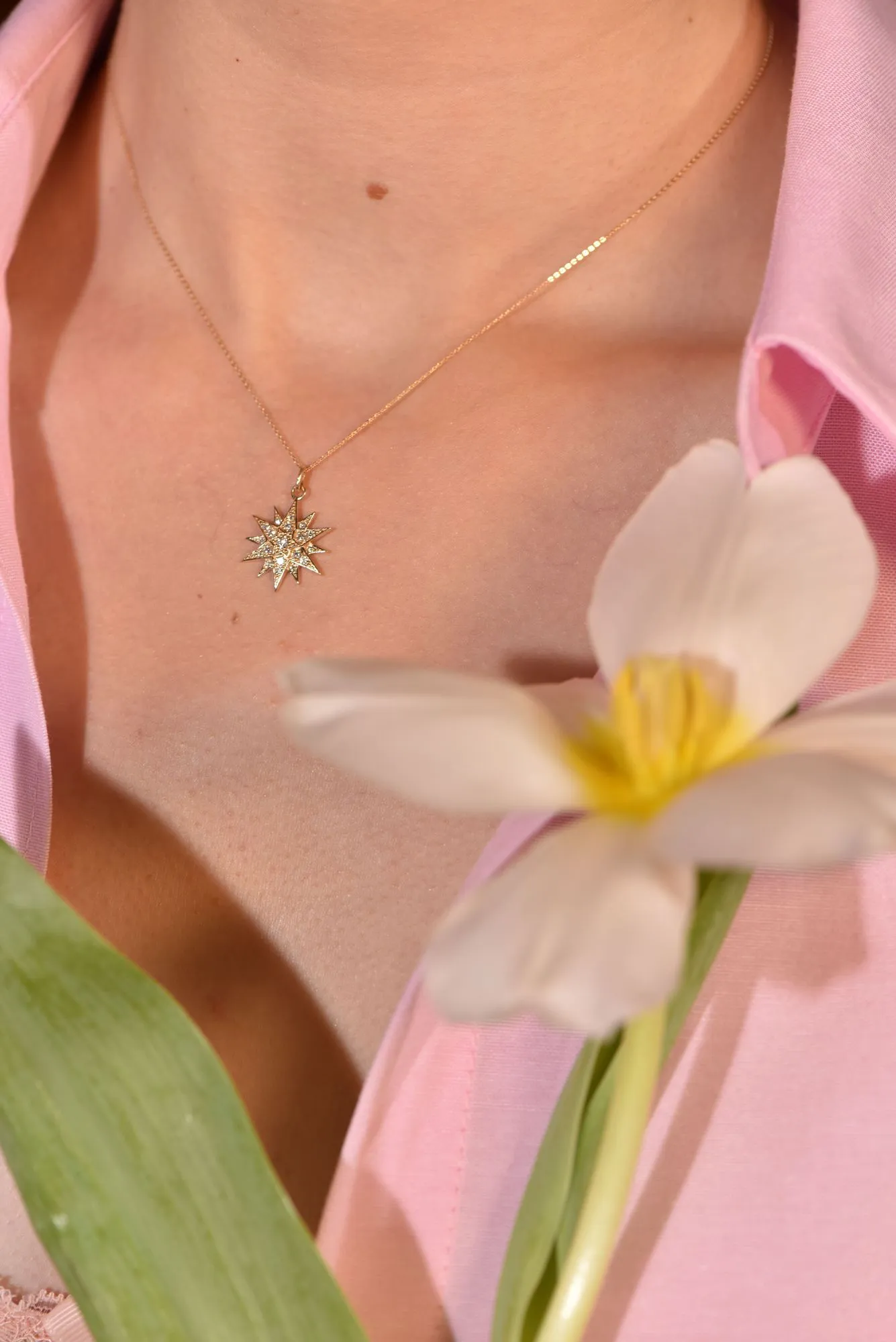 Celestial Star 14K Gold Necklace w. Diamonds