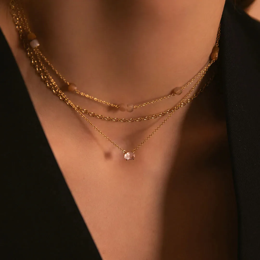 Chain 18K Gold Plated Necklace w. Sunstone