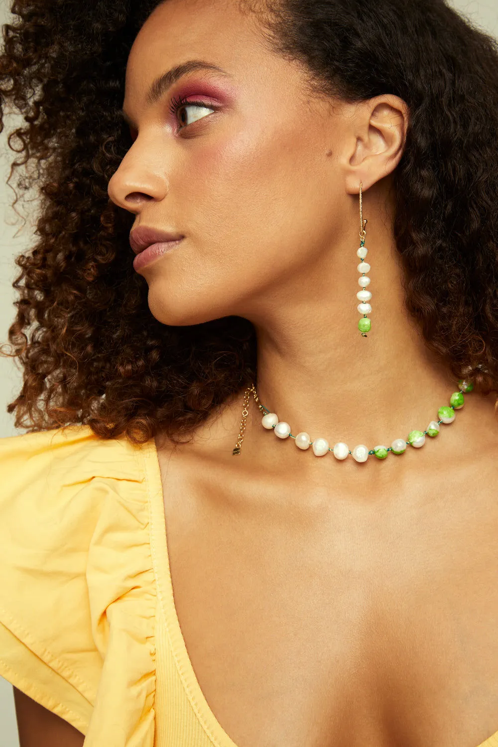 Choker Bahía Green 18K Gold Plated Necklace w. Pearls