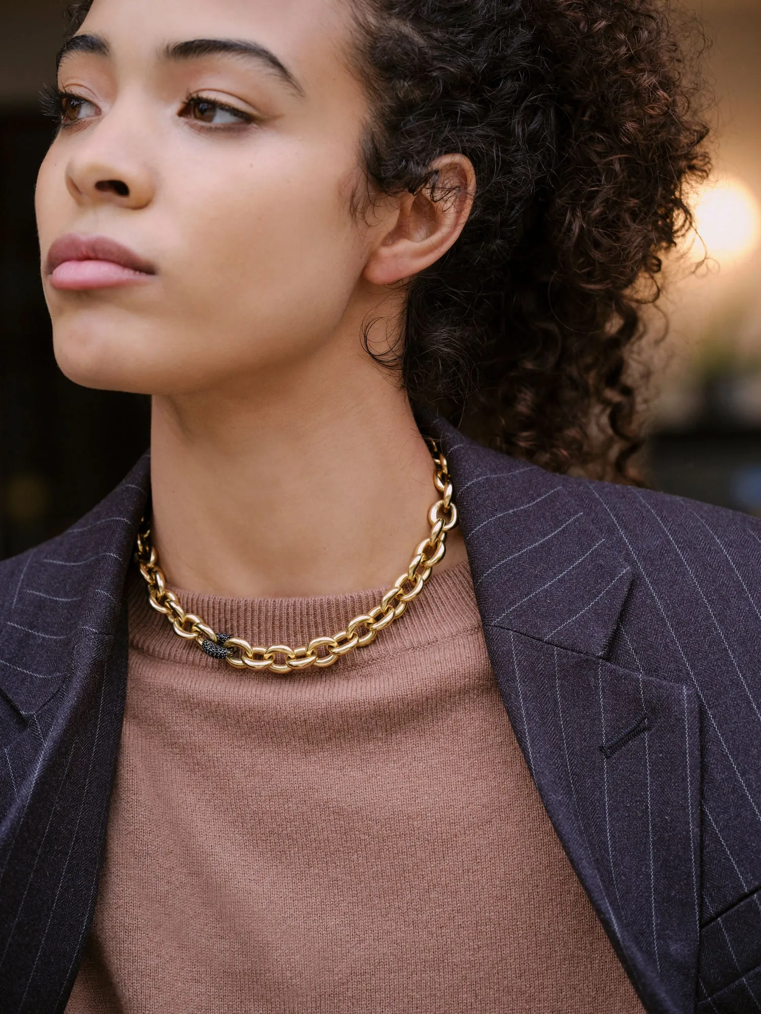 Chunky Link Gold Plated Necklace w. Spinel
