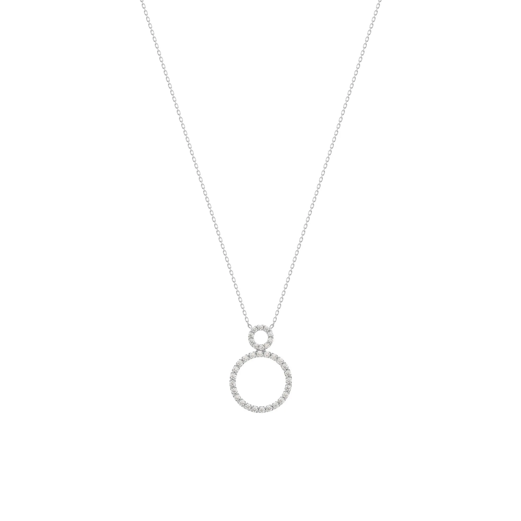 Circle 18K White Gold Necklace w. Diamonds