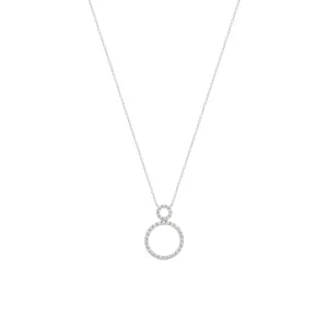 Circle 18K White Gold Necklace w. Diamonds