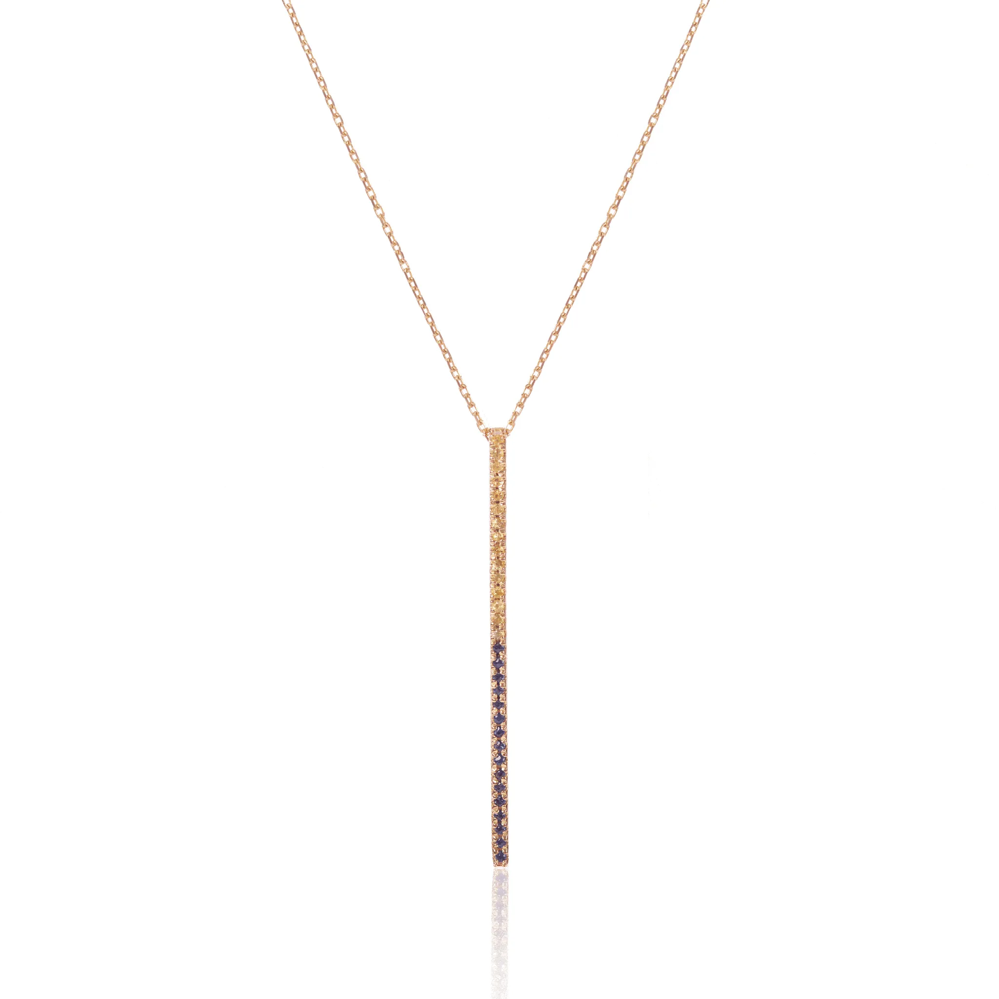Claire Bar 14K Gold Necklace w. Yellow & Blue Sapphires