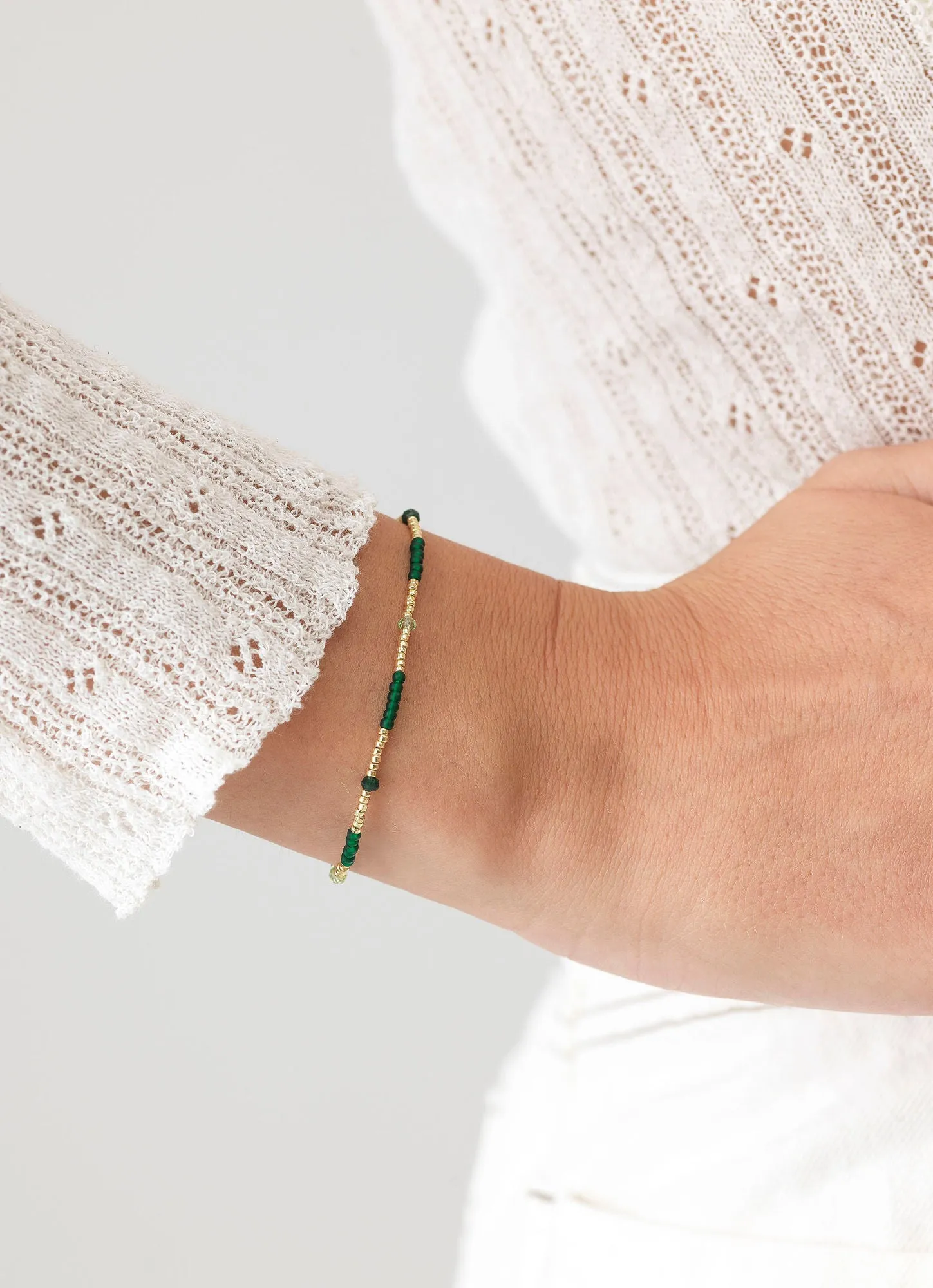 Clemence Gold Plated Bracelet w. Green Beads