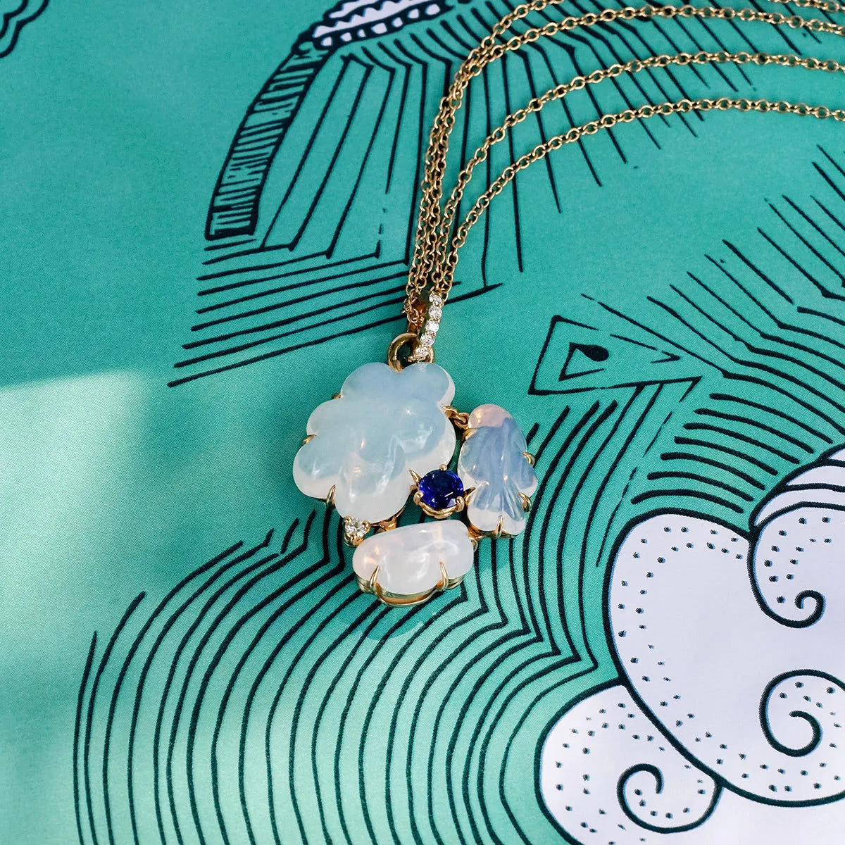 Cloud Collection 18K Gold or Rosegold Necklace w. Sapphires, Diamond & Quartz