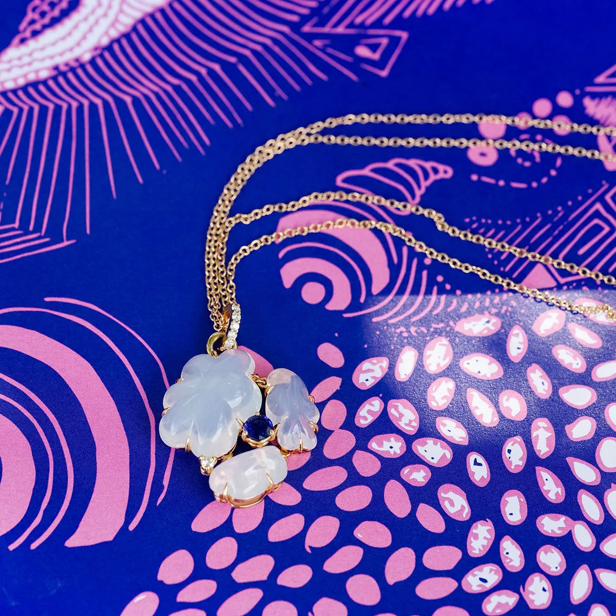 Cloud Collection 18K Gold or Rosegold Necklace w. Sapphires, Diamond & Quartz