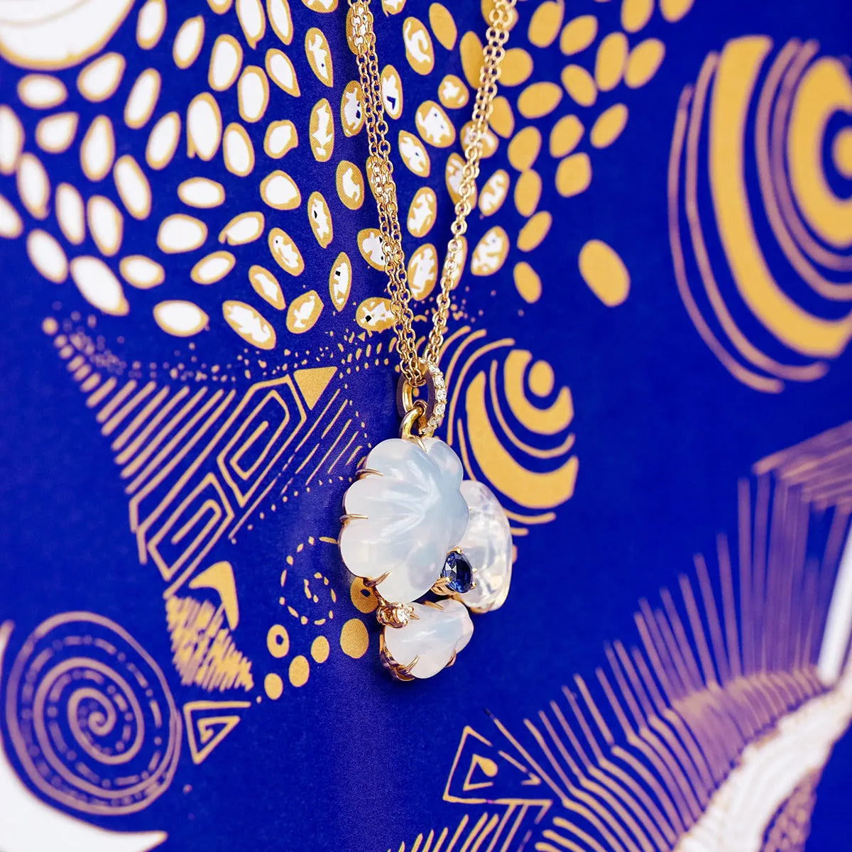 Cloud Collection 18K Gold or Rosegold Necklace w. Sapphires, Diamond & Quartz