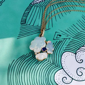 Cloud Collection 18K Gold or Rosegold Necklace w. Sapphires, Diamond & Quartz