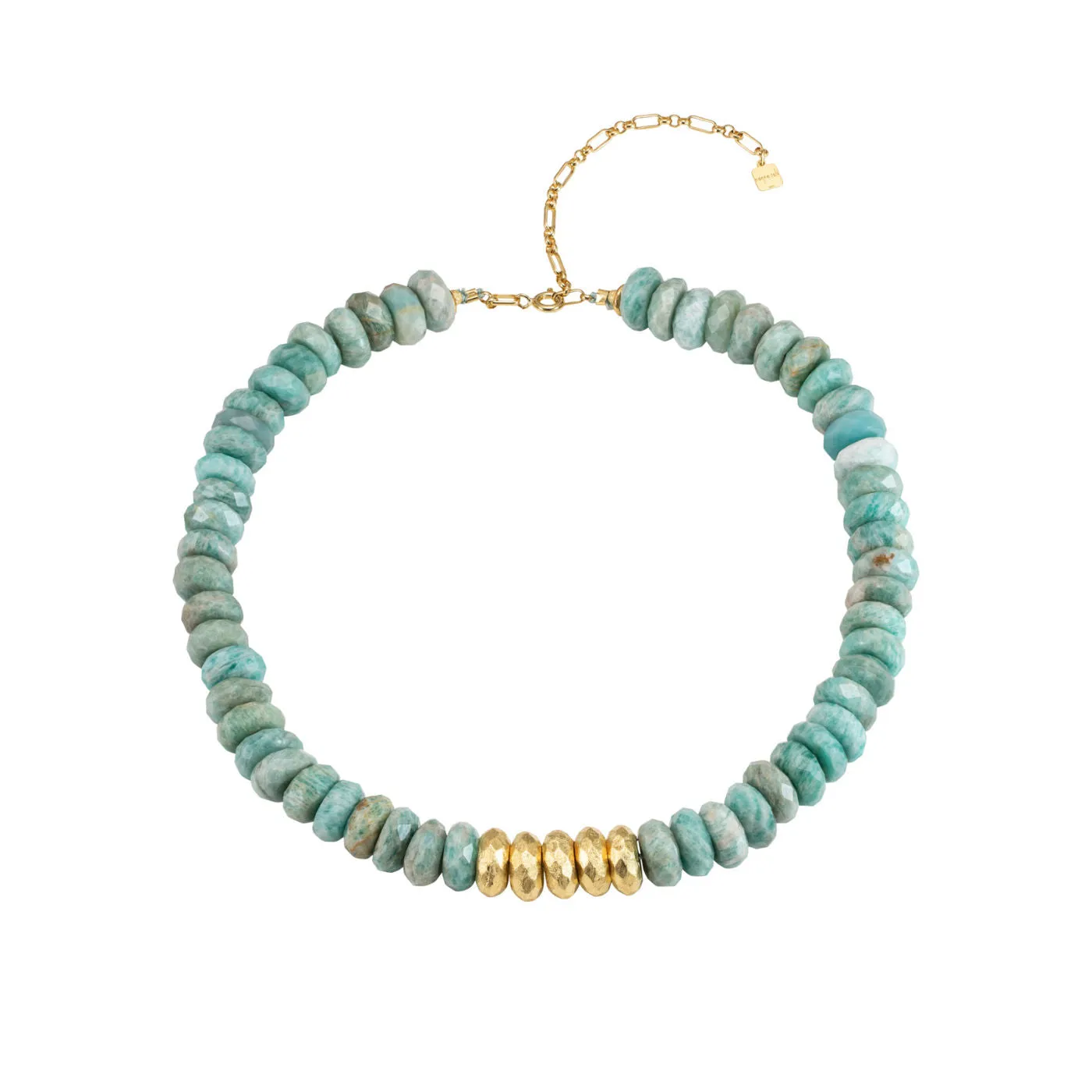 Collar Pebbles 18K Gold Plated Necklace w. Amazonite
