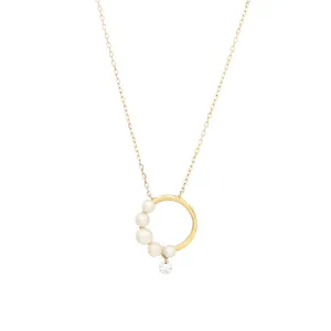 Collier Aphrodite 18K Gold Necklace w. Diamond & Pearls