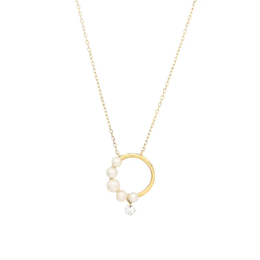 Collier Aphrodite 18K Gold Necklace w. Diamond & Pearls