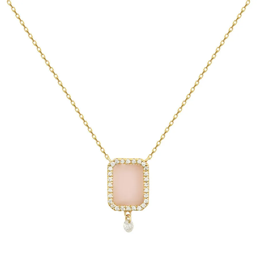 Collier Semi Precious 18K Gold or Whitegold Necklace w. Rose Opal & Diamonds