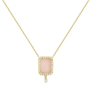 Collier Semi Precious 18K Gold or Whitegold Necklace w. Rose Opal & Diamonds