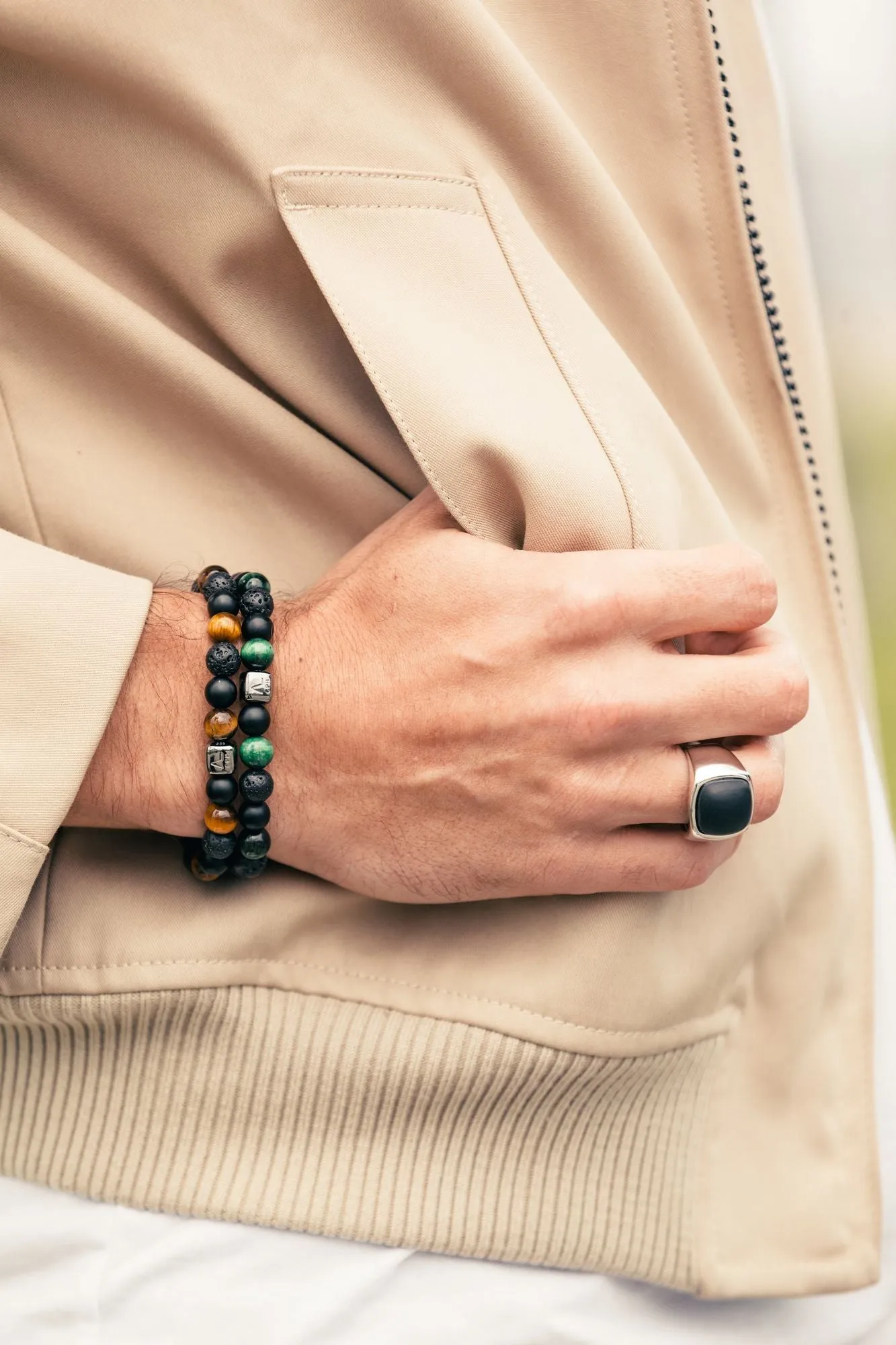 ColorUp Tuscany (8mm) Silver Bracelets w. Tiger's Eye & Onyx