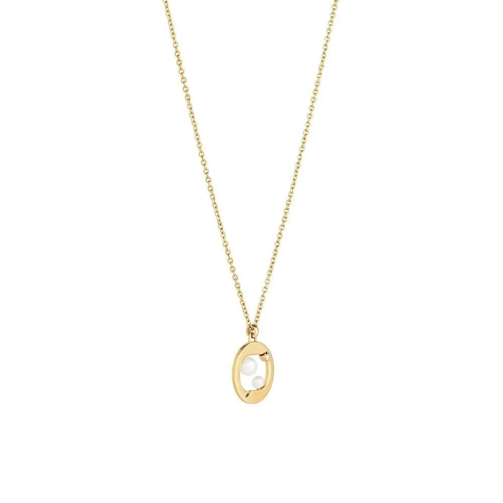 Cosmo Cosmonaut 18K Gold Plated Necklace w. Pearl & Zirconia