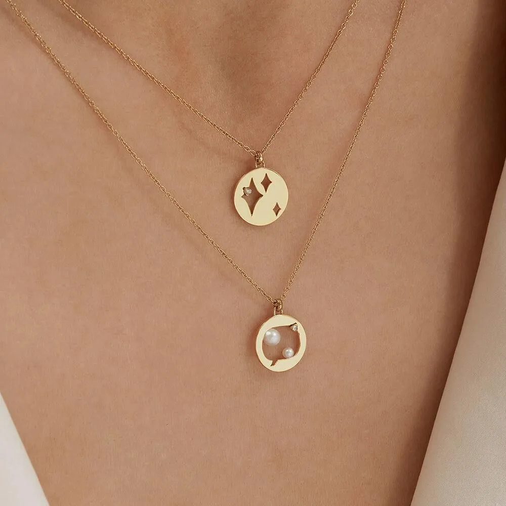 Cosmo Cosmonaut 18K Gold Plated Necklace w. Pearl & Zirconia