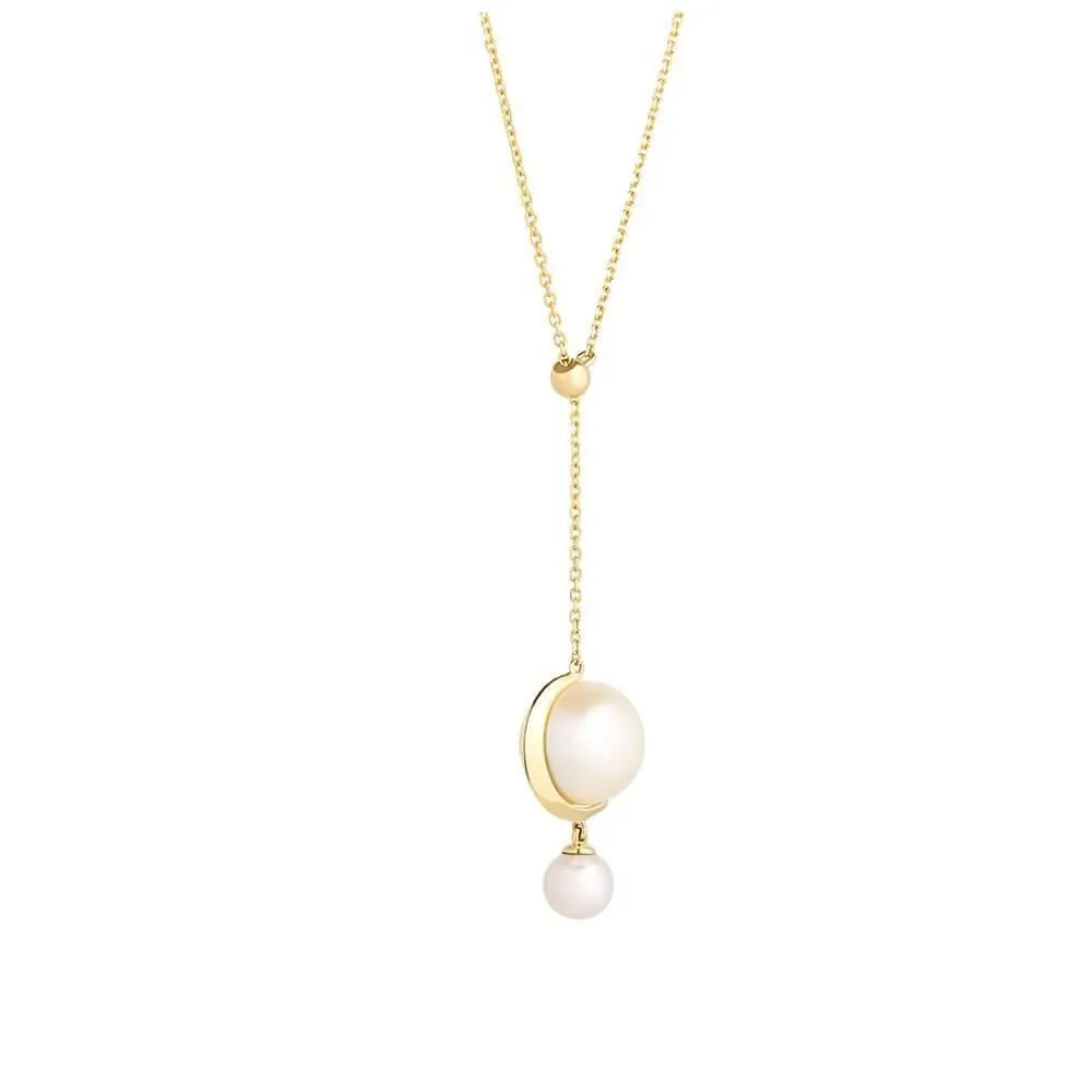 Cosmo Saturn Drop 18K Gold Necklace w. Pearl