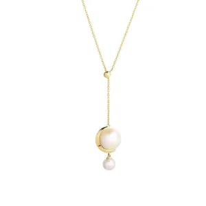 Cosmo Saturn Drop 18K Gold Necklace w. Pearl
