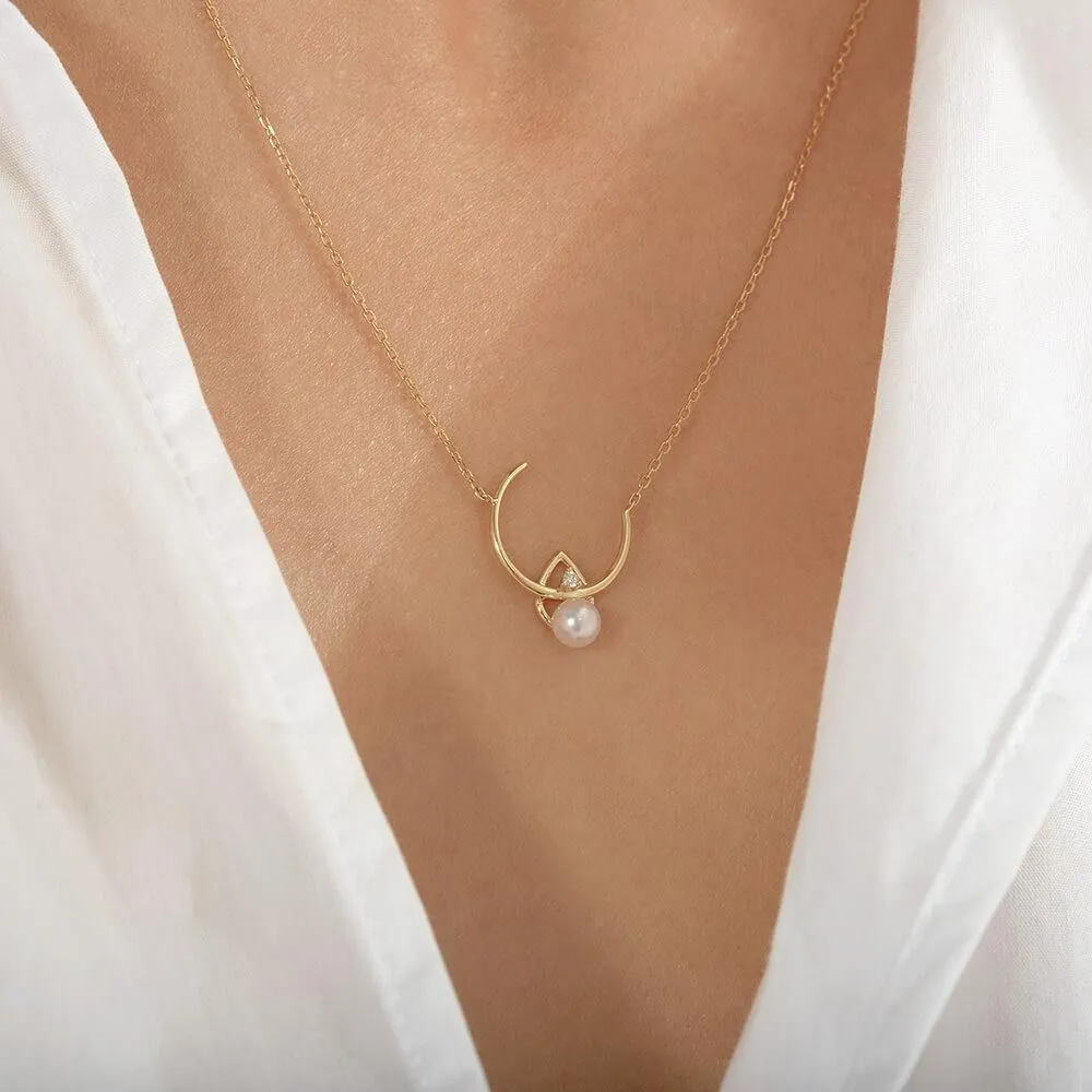 Cosmo Venus 18K Gold Necklace w. Pearl & Diamond