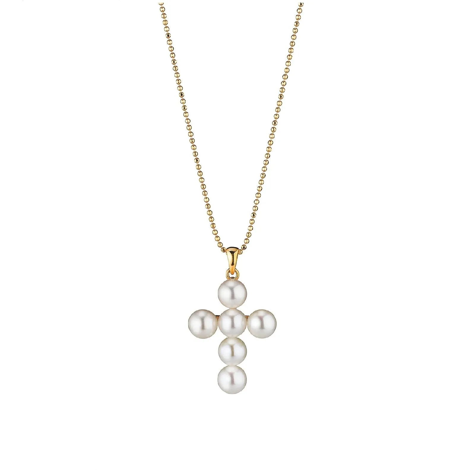 Cross 18K Gold Necklace w. Akoya pEARLS