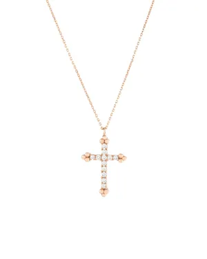 Cross 18K Gold, Whitegold or Rosegold Necklace w. 12 Diamonds