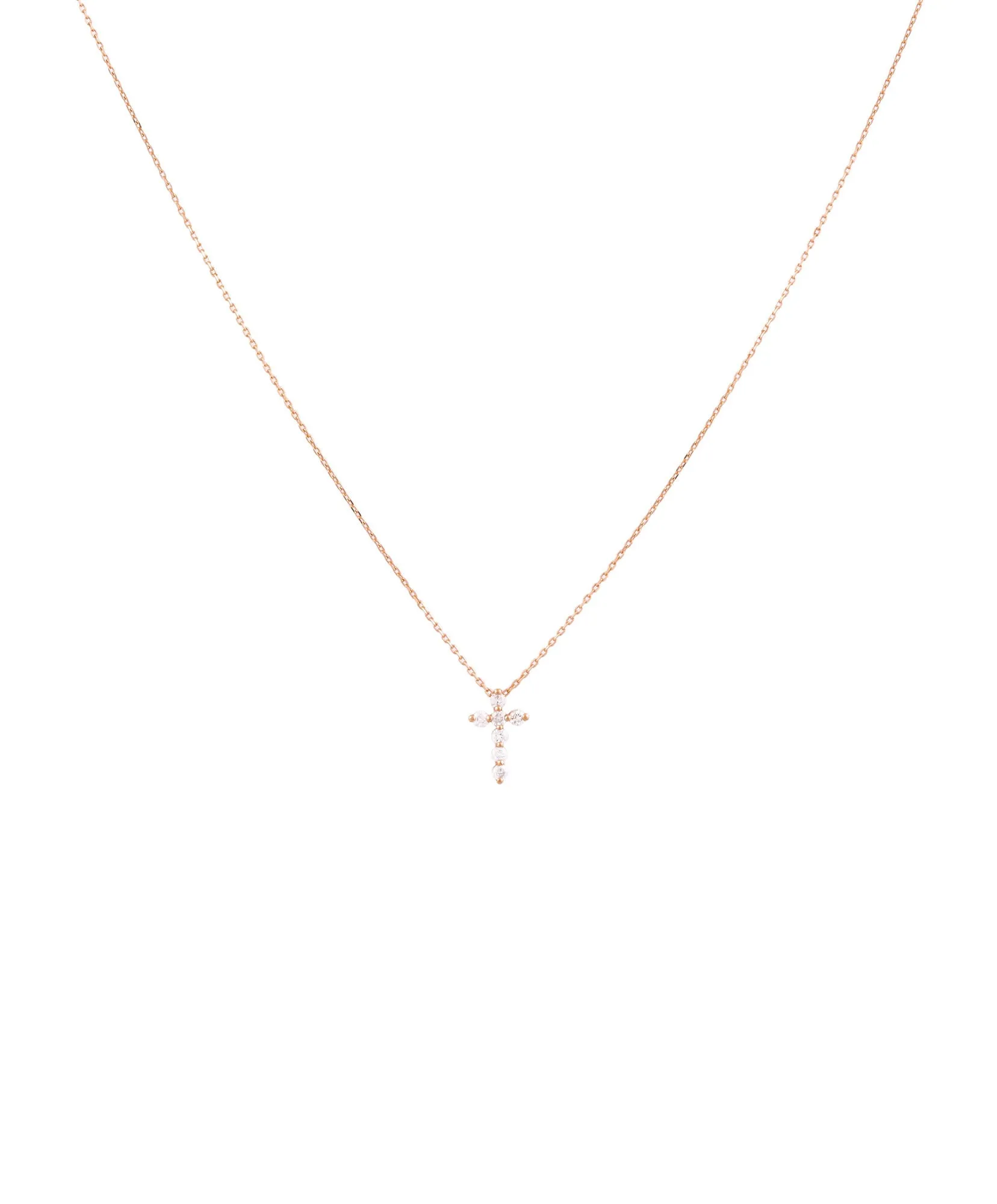 Cross 18K Gold, Whitegold or Rosegold Necklace w. 7 Diamonds