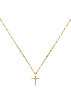 Cross Necklace 18K Gold Necklace w. Lab-Grown Diamonds