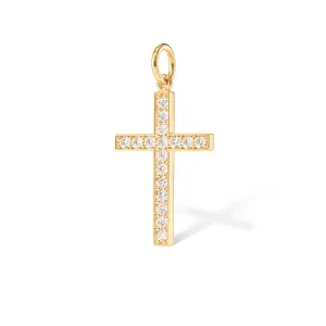 Cross Pavé 18K Gold Pendant w. Diamonds