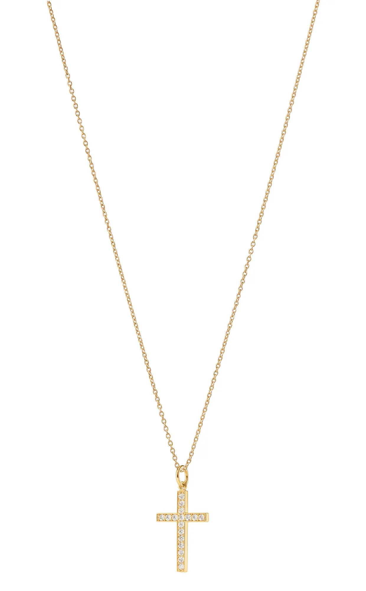 Cross Pavé 18K Gold Pendant w. Diamonds