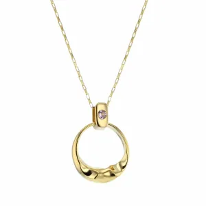Crystal Cubism Gold Plated Necklace w. Pink Nano Gemstone