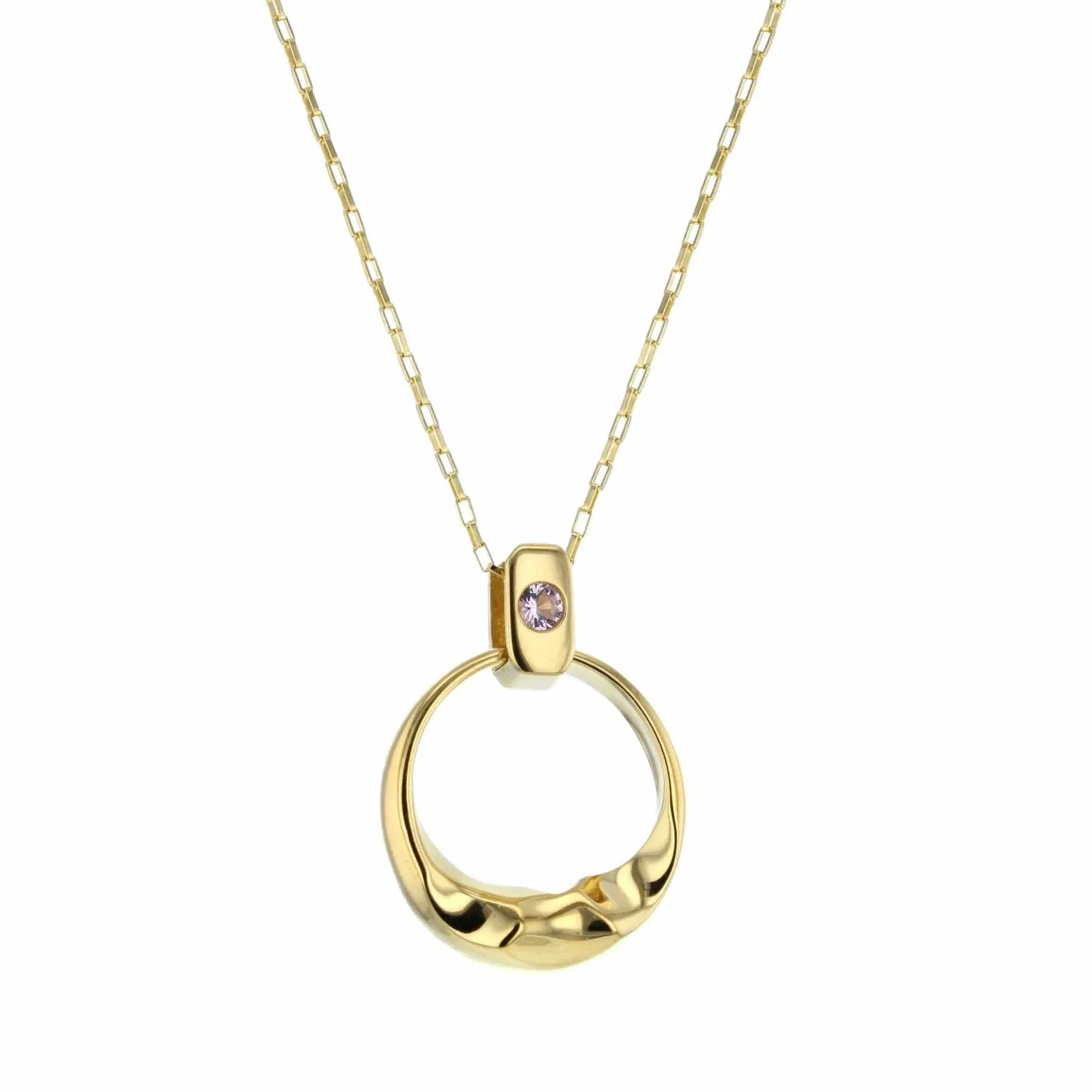 Crystal Cubism Gold Plated Necklace w. Pink Nano Gemstone