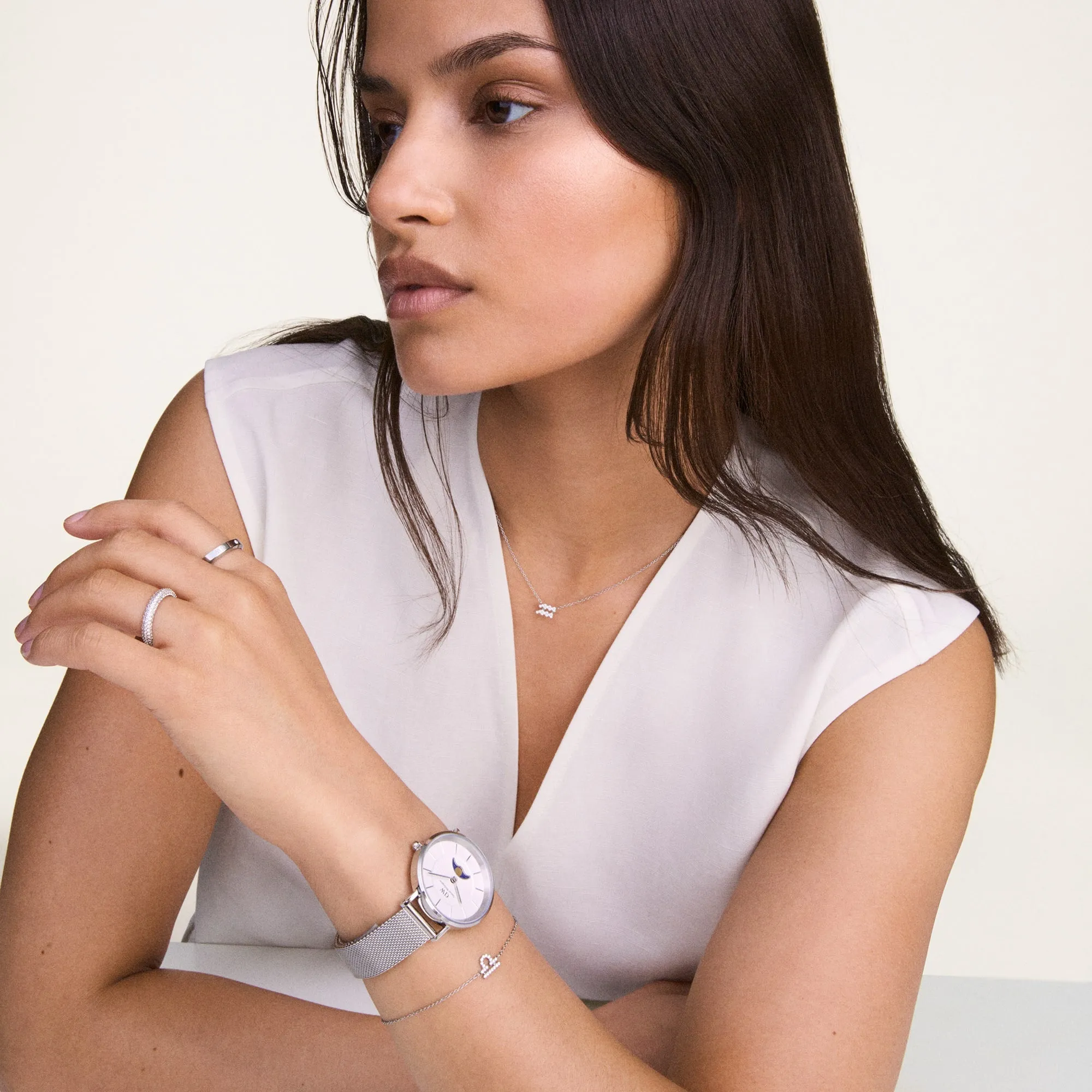 Crystal Zodiac Chain Necklace Silver Daniel Wellington