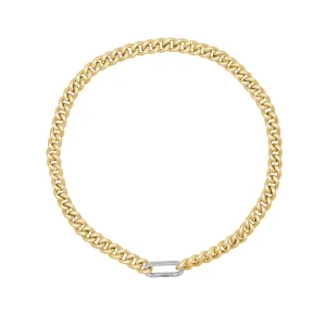 Cuban Yellow 18K Whitegold,Silver Necklace w. Diamonds