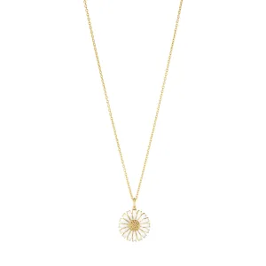 Daisy 18 mm Gold Plated Necklace w. White Enamel