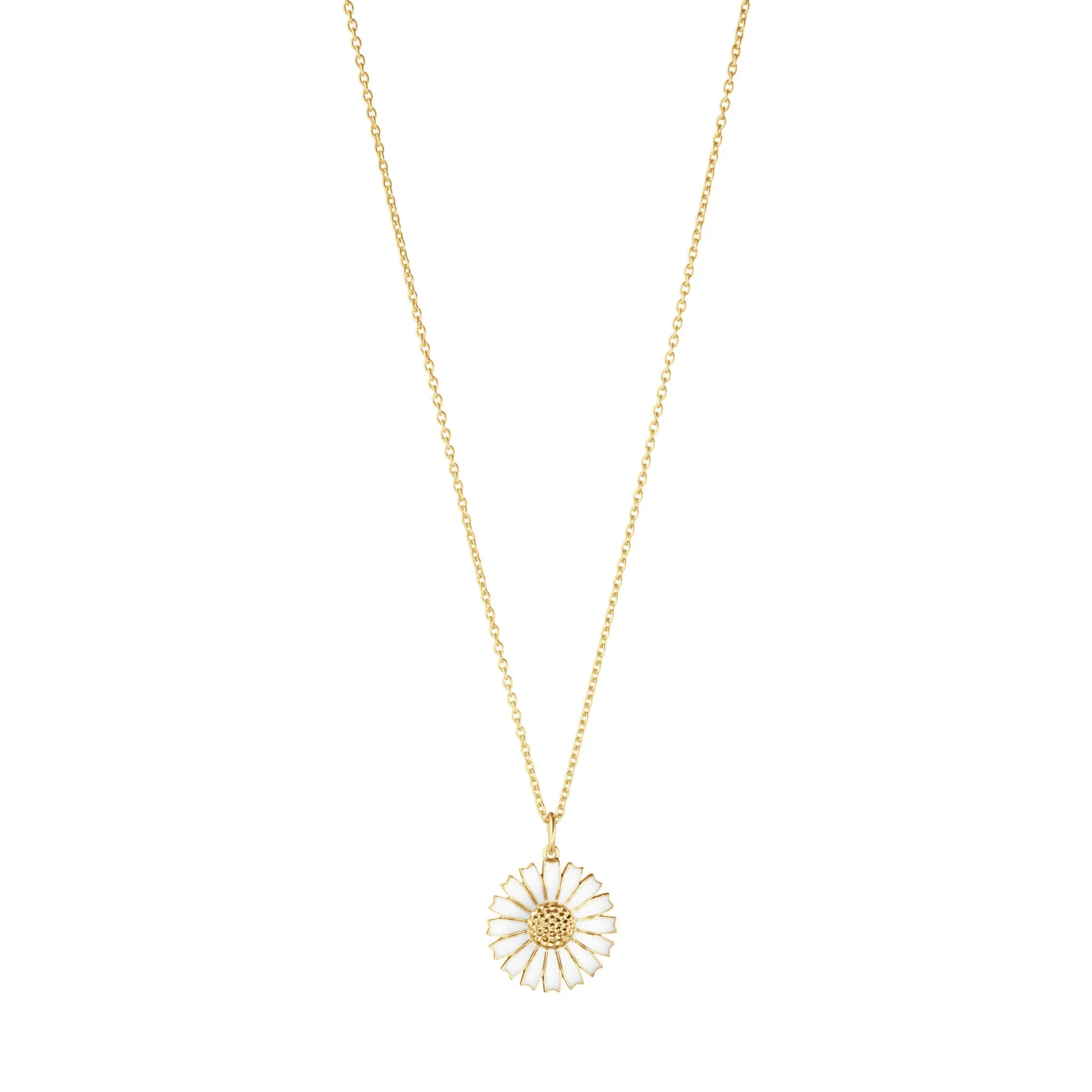 Daisy 18 mm Gold Plated Necklace w. White Enamel