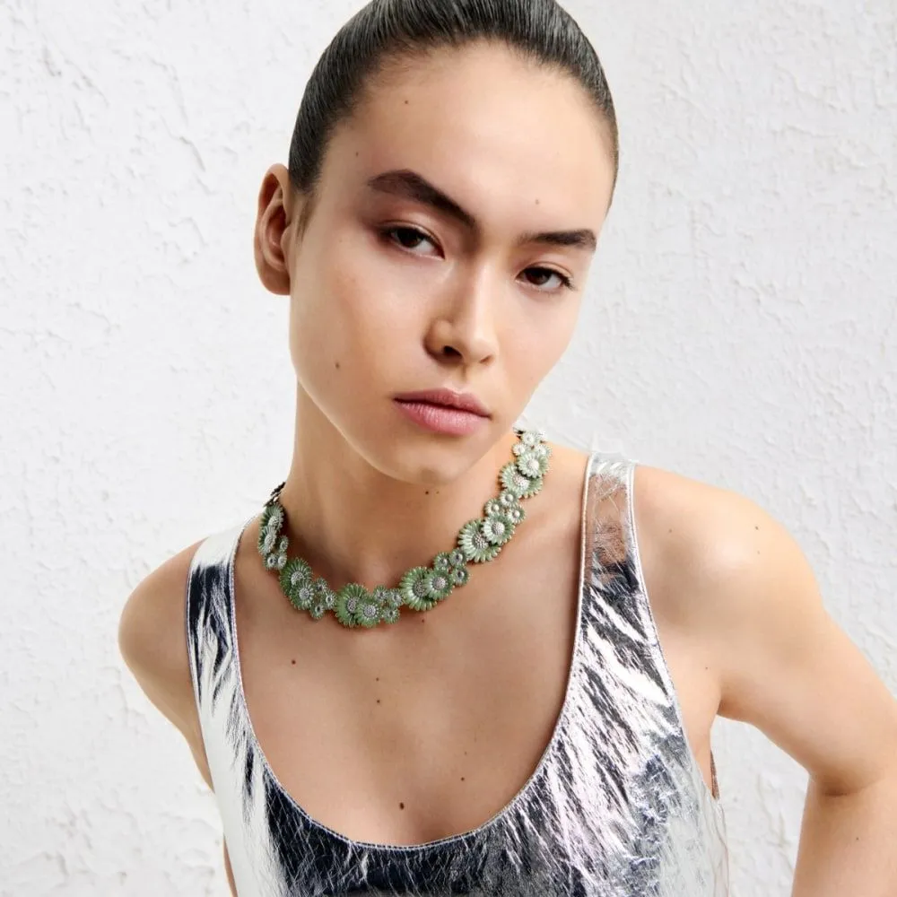 Daisy x Stine Goya Big Green Silver Necklace