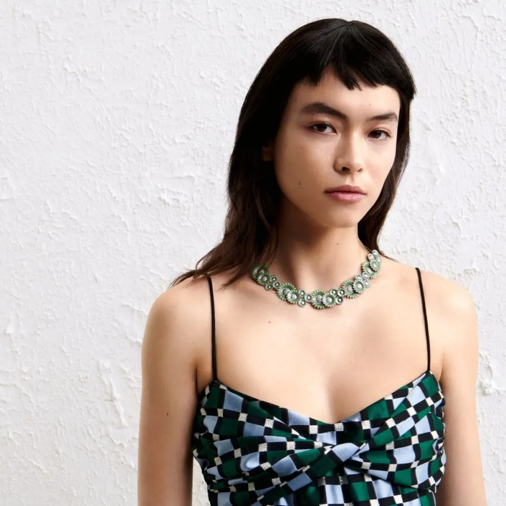 Daisy x Stine Goya Big Green Silver Necklace