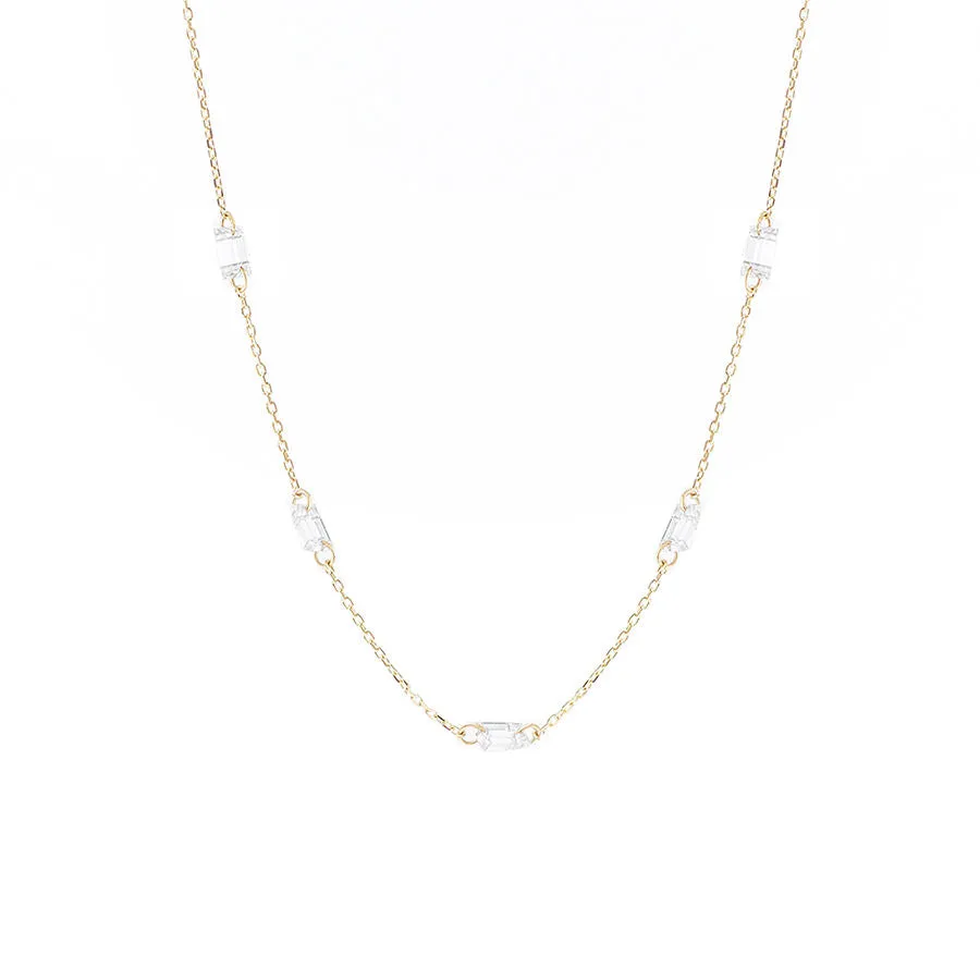 Danaé Encrusted Baguette 18K Gold Necklace w. Diamonds