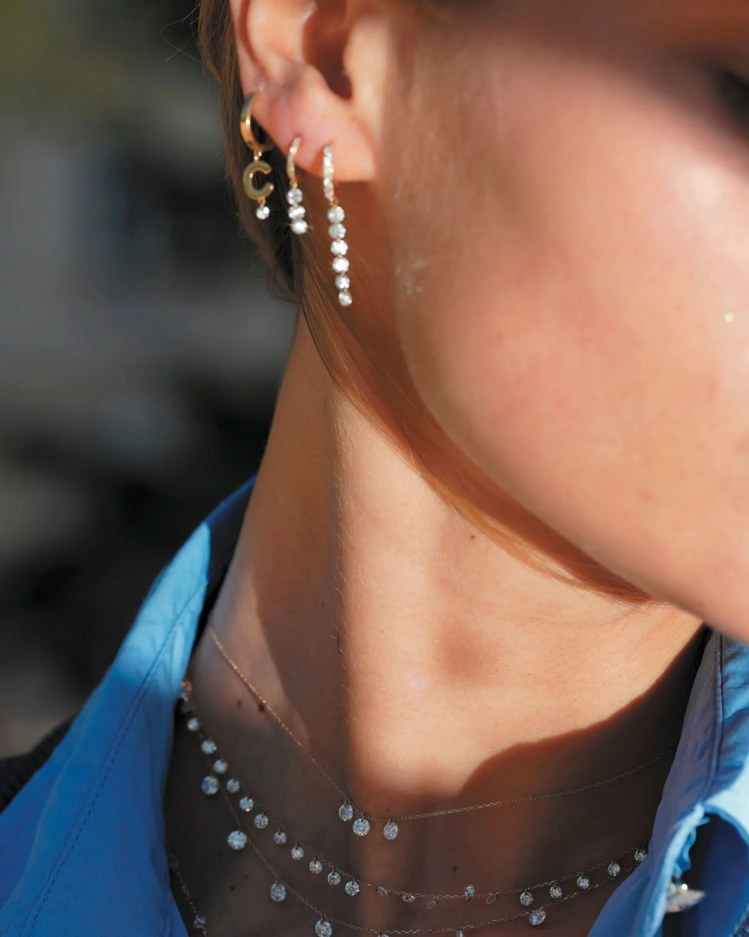 Danaé hanging 18K Gold Necklace w. Diamonds
