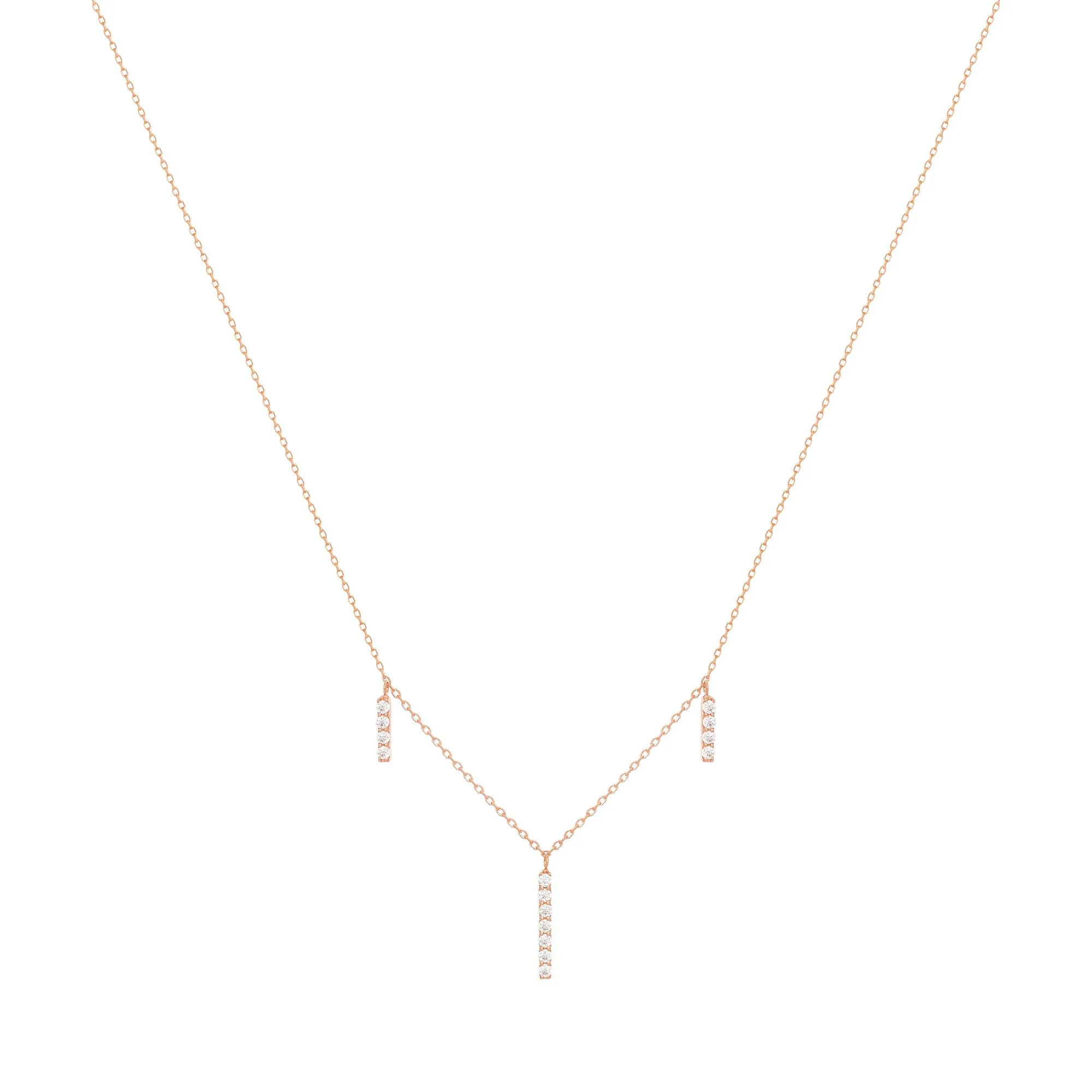 Dangling Bar 18K Rose Gold Necklace w. Diamonds