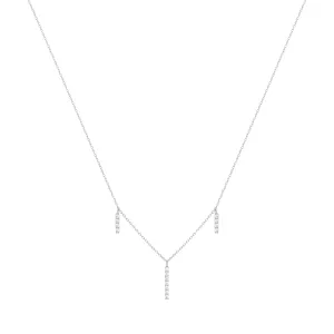 Dangling Bar 18K White Gold Necklace w. Diamonds