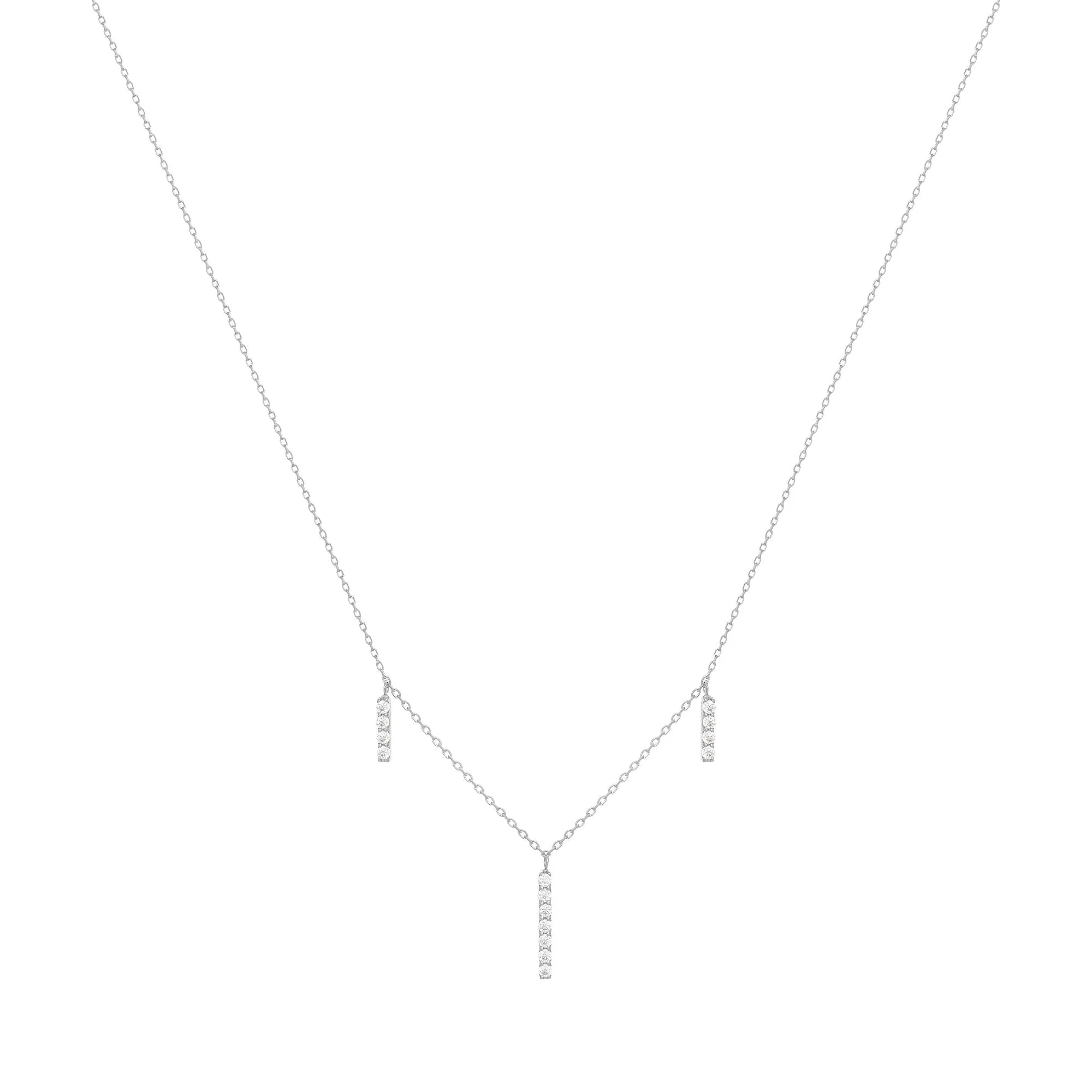 Dangling Bar 18K White Gold Necklace w. Diamonds