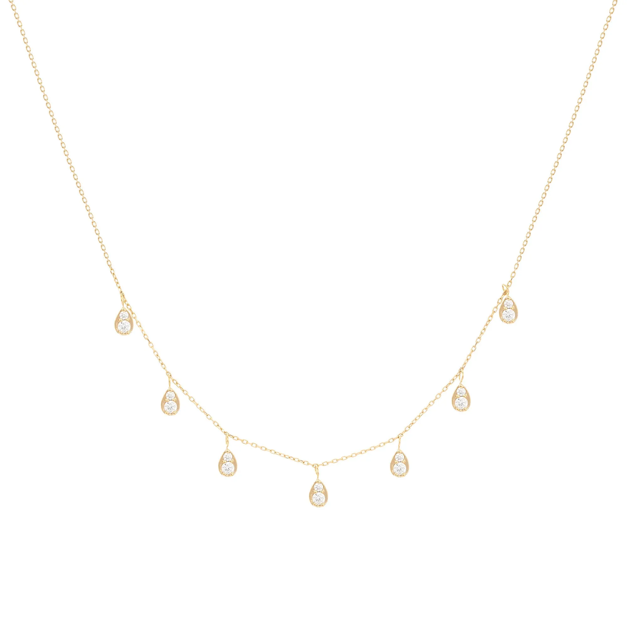 Dangling Pear 18K Gold Necklace w. Diamonds