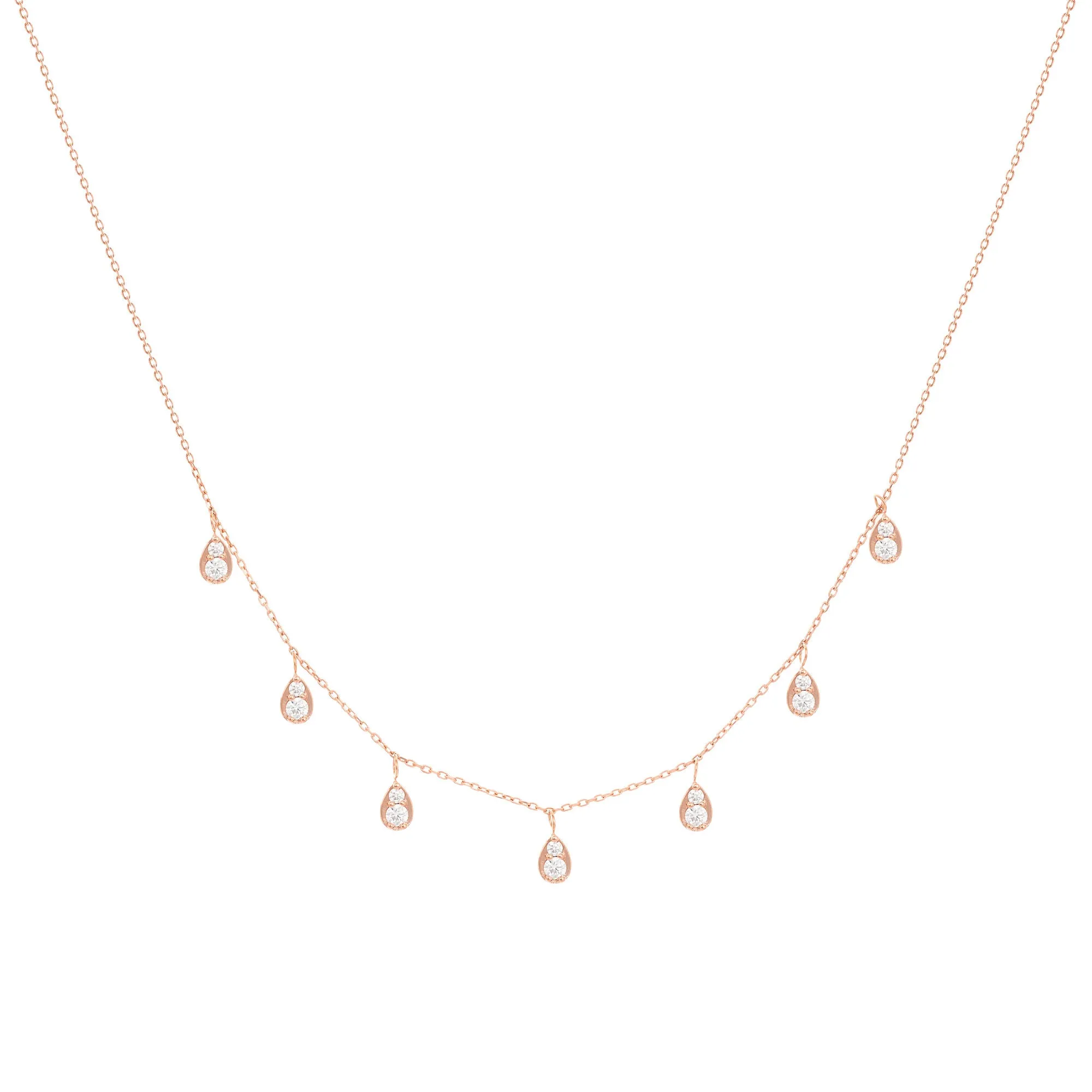 Dangling Pear 18K Rose Gold Necklace w. Diamonds