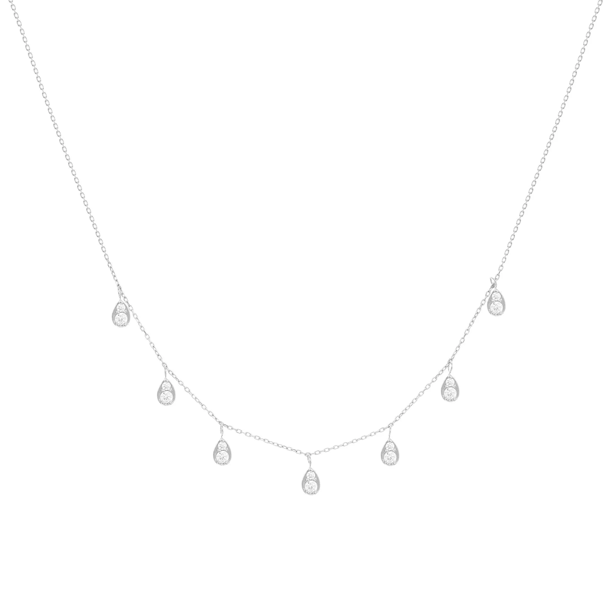 Dangling Pear 18K White Gold Necklace w. Diamonds