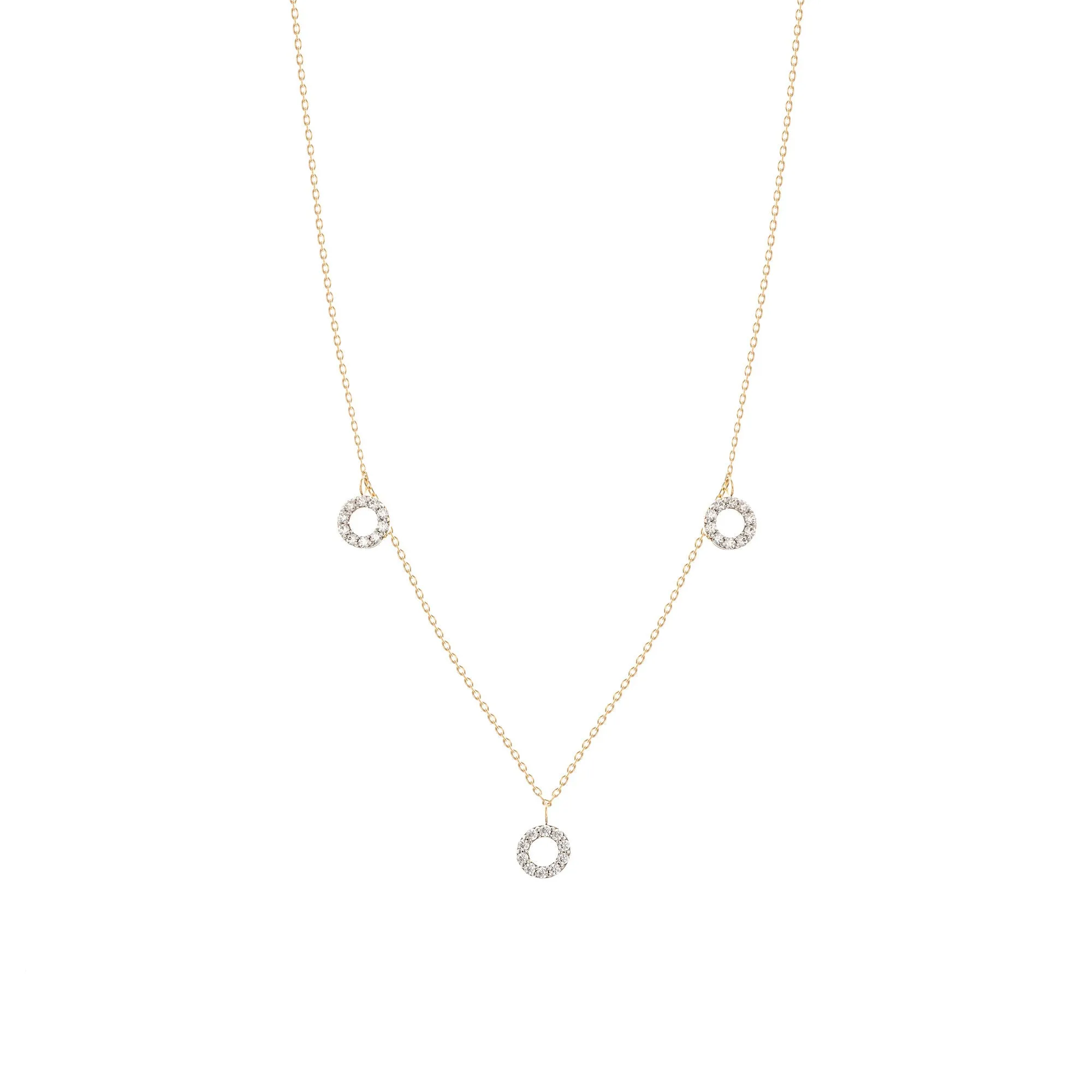 Dangling Round 18K Gold Necklace w. Diamonds